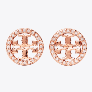 Tory Burch Women’s Icon Pavé Stud Earrings Rose Gold Tone TB6357