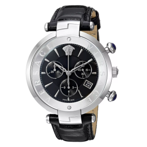 Versace Men’s Quartz Swiss Made Black Leather Strap Black Dial 41mm Watch VAJ010016 (Like New)