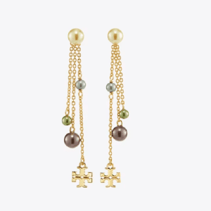 Tory Burch Women’s Kira Pearl Linear Earrings Gold Tone Multi-Colored TB147158