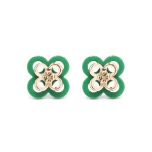 Tory Burch Women’s Kira Clover Stud Earrings Green Gold Tone TB2646
