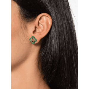 Tory Burch Women’s Kira Clover Stud Earrings Green Gold Tone TB2646 - Image 3