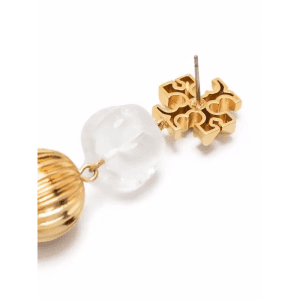 Tory Burch Women’s Logo Pearl Drop Earrings – Gold Tone Crystal Logo Stud with Cultured Pearl Dangle TB9856