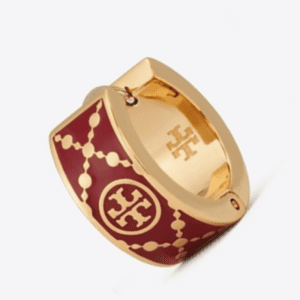 Alternative view of Tory Burch Women’s T Monogram Huggie Earrings – Red & Gold Tone Enamel Logo Hoop Earrings TB6598