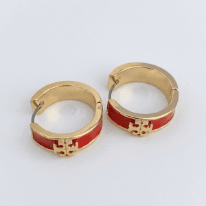 Tory Burch Women’s Classic Enamel Round Earrings – Gold Tone Logo Circle Stud Earrings