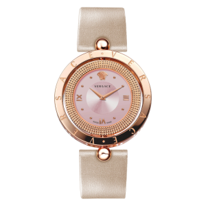 Versace Women’s Quartz Swiss Made Beige Leather Strap Dusty Rose Dial 34mm Watch VE7900420 (Like New)