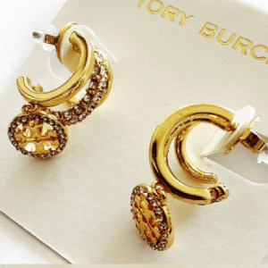 Alternative view of Tory Burch Women’s Icon Pave Triple Hoop Gold Tone Crystal Hoop Earrings TB6395