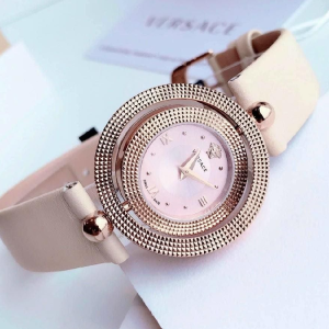 Alternative view of Versace Women’s Quartz Swiss Made Beige Leather Strap Dusty Rose Dial 34mm Watch VE7900420 (Like New)