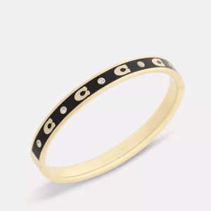 Alternative view of Coach Women’s Repeated C Hinged Bangle Gold Tone Black Enamel Logo Bracelet CFG20