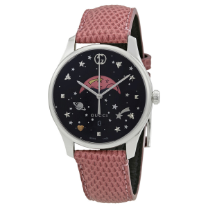 Gucci Women’s Swiss Made Quartz Pink Leather Strap Black Dial 36mm Watch YA1264046 (Without Tag)