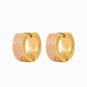 Tory Burch Women’s T Monogram Huggie Earrings Pink & Gold Tone Enamel Logo Hoop Earrings TB6598-1
