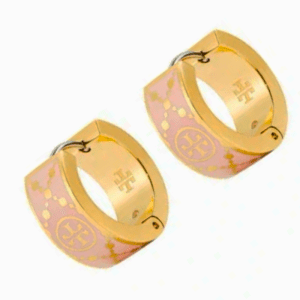 Alternative view of Tory Burch Women’s T Monogram Huggie Earrings Pink & Gold Tone Enamel Logo Hoop Earrings TB6598-1
