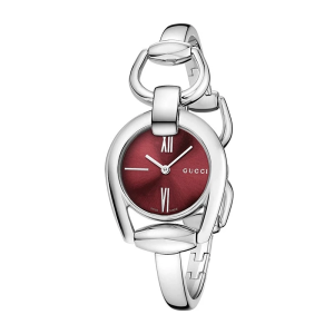 Gucci Women’s Swiss Made Quartz Silver Stainless Steel Red Dial 28mm Watch YA139502 (Like New)