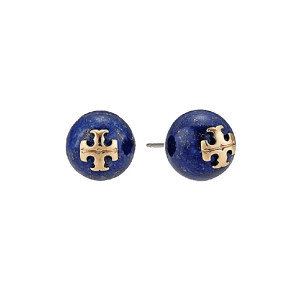 Alternative view of Tory Burch BLUE LAPIS Semi Precious Stone Pearl Logo Stud Earrings TB8565