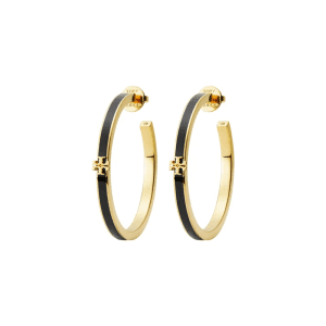 Tory Burch Women's Kira Black Enamel Hoop Earrings TB8567-2