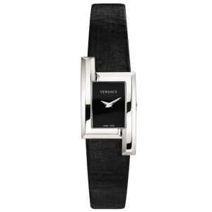 Versace Women's Quartz Swiss Made Black Leather Strap Black Dial 21mm Watch VELU00119 (Like New)