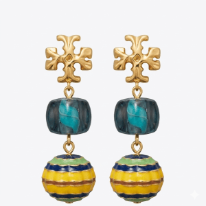Tory Burch Women's Logo Multi-Color Resin Drop Earrings Gold Tone TB9856-1