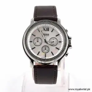 Hugo Boss Women’s Quartz Brown Leather Strap Mother Of Pearl Dial 42mm Watch 1502215/3 (Like New)