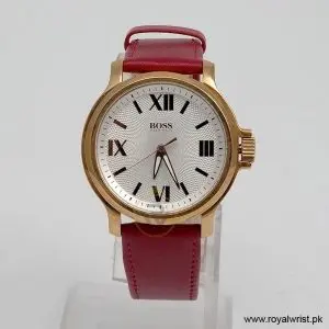 Hugo Boss Men’s Quartz Dark Red Leather Strap Silver Dial 40mm Watch HB5013.235/1 (Like New)