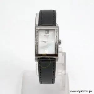 Hugo Boss Women’s Quartz Black Leather Strap Mother Of Pearl Dial 21mm Watch 1502178/1 (Like New)