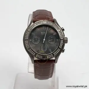 Hugo Boss Women’s Quartz Brown Leather Strap Black Mother Of Pearl Dial 38mm Watch 1502342/2 (Like New)