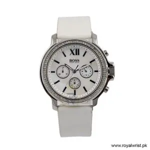 Hugo Boss Women’s Quartz White Leather Strap Mother Of Pearl Dial 42mm Watch 1502215/5 (Like New)