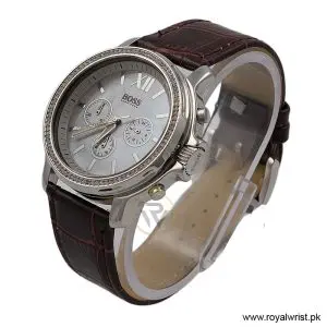 Alternative view of Hugo Boss Women’s Quartz Dark Brown Leather Strap Mother Of Pearl Dial 42mm Watch 1502215/6 (Like New)