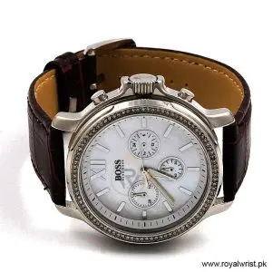 Hugo Boss Women’s Quartz Dark Brown Leather Strap Mother Of Pearl Dial 42mm Watch 1502215/6 (Like New) - Image 4