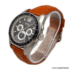 Alternative view of Hugo Boss Men’s Quartz Orange Leather Strap Black Dial 46mm Watch 1512406/1 (Like New)
