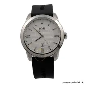 Hugo Boss Men's Principle Quartz Black Silicone Strap Silver Dial 41mm Watch 1514114/1 (Like New)