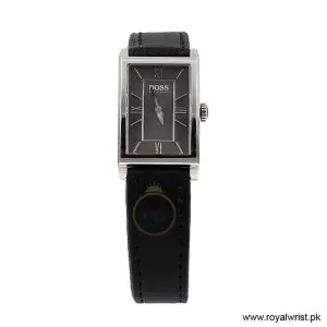 Hugo Boss Women’s Quartz Black Leather Strap Dark Grey Dial 21mm Watch 1502174/1 (Like New)