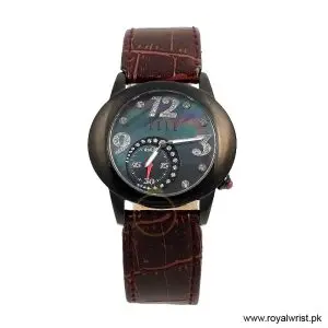 Elle Women’s Quartz Brown Leather Strap Black Mother Of Pearl Dial 40mm Watch EL20049S05N/1 (Like New)