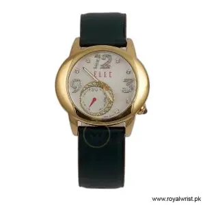 Elle Women’s Quartz Dark Green Leather Strap Mother Of Pearl Dial 40mm Watch EL20049S04N/2 (Like New)