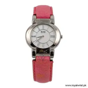Hugo Boss Women’s Quartz Deep Pink Leather Strap Mother Of Pearl Dial 35mm Watch 1502160/2 (Like New)