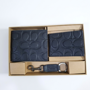 COACH 3-in-1 MEN'S Wallet Set SIGNATURE EMBOSSED PEBBLED LEATHER PASSCASE WALLET IN BLACK - F75371/2