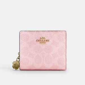COACH WOMEN'S SIGNATURE CANVAS SMALL TRIFOLD/BIFOLD WALLET IN BLOSSOM PINK - CEC34