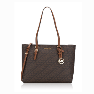 Michael Kors Charlotte Medium Tote Bag In Signature Coated Canvas With Top Zip For Women's - BROWN/ACORN (Size: W:11.43cm H:25.40cm D:38.10cm) 35T0GCFT3B