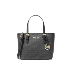 Michael Kors Jet Set Travel Extra-Small Logo Top-Zip Tote Bag In Signature Coated Canvas For Women's – BLACK Multi (Size: W:10.75" H:7.5" D:4") 35T9GTVT0B/1