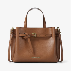 MICHAEL KORS WOMEN'S EMILIA MEDIUM PEBBLED LEATHER SATCHEL LUGGAGE- BROWN- 30F5GU5S2T