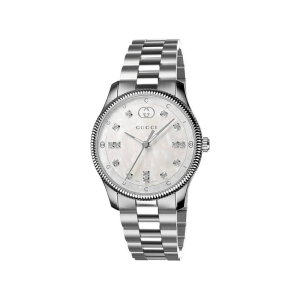 Gucci Women's G-Timeless Quartz Stainless Steel Bracelet Mother of Pearl Dial 29mm Watch YA1265064