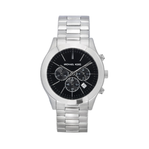Michael Kors Men's Slim Runway Chronograph Silver Chain Black Dial Quartz 44mm Watch MK1056SET