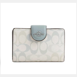 COACH WOMEN'S PASTEL SIGNATURE CANVAS MEDIUM CORNER ZIP WALLET IN LIGHT BLUE MULTI - C5110/1