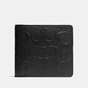 COACH MEN'S SIGNATURE EMBOSSED PEBBLED LEATHER PASSCASE WALLET IN BLACK - F75371