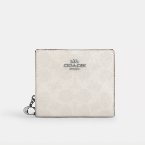 COACH WOMEN'S PEBBLED LEATHER SNAP CARD CASE BIFOLD WALLET IN CHALK / WHITE - CW789/1