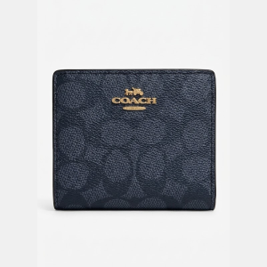 COACH WOMEN'S SIGNATURE CANVAS SMALL BIFOLD WALLET IN MIDNIGHT NAVY - CC309
