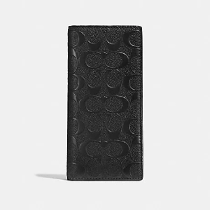 COACH MEN'S SIGNATURE EMBOSSED PEBBLED LEATHER LONG BREAST POCKET WALLET IN BLACK - F75365