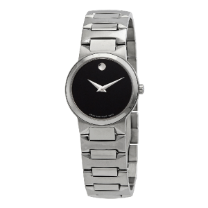 Movado Temo Women’s Quartz Swiss Made Stainless Steel Bracelet Black Dial 26mm Watch 0607295 (Like New)