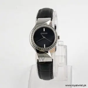 Pulsar by Seiko Women’s Quartz Black Leather Strap Black Mother Of Pearl Dial 30mm Watch PH8267X1 (Like New)