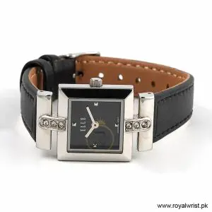 Elle Women’s Quartz Black Leather Strap Black Dial 22mm Watch EL20021S01C (Like New) - Image 4
