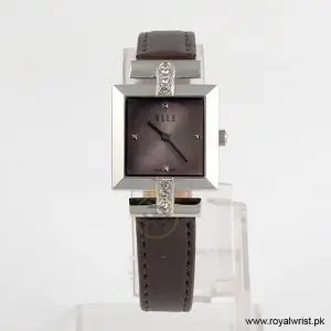 Elle Women’s Quartz Dark Brown Leather Strap Pink Dial 25mm Watch EL20028S02C/6 (Like New)