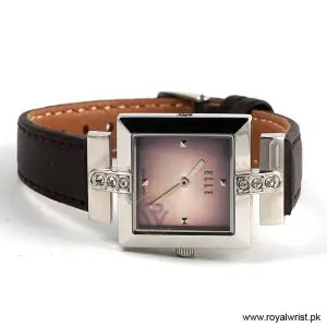 Elle Women’s Quartz Dark Brown Leather Strap Pink Dial 25mm Watch EL20028S02C/6 (Like New) - Image 4